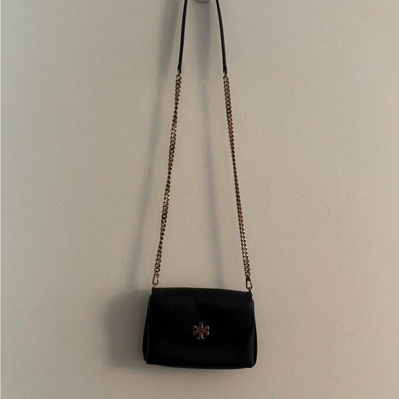 Tory Burch Kira Black Pebbled Leather Mixed Media Mini Crossbody Bag Gold Chain - Picture 5 of 16